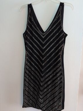 Black Studded V-Neck Sheath Dress